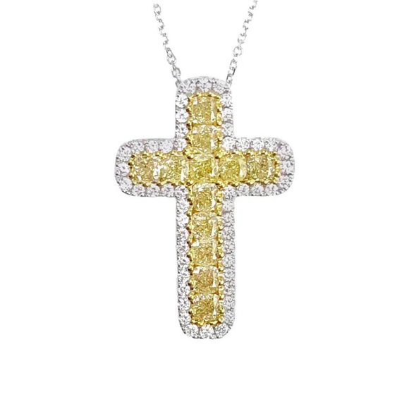 NEW Silver Citrine Diamond Halo Cross Necklace - Picture 4 of 4
